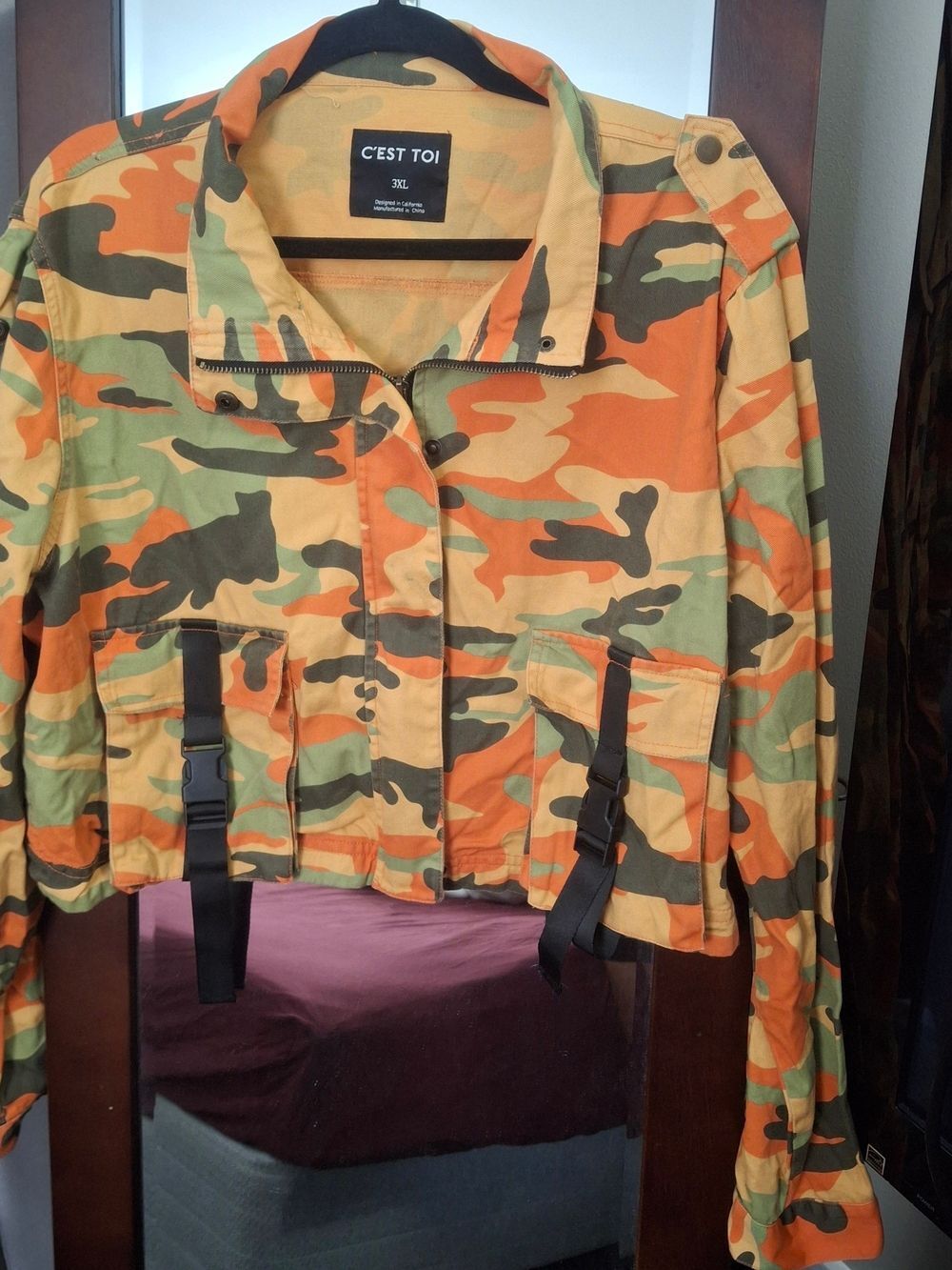 C'est Toi Orange Cropped Camo Cropped Utility Jacket - Women's